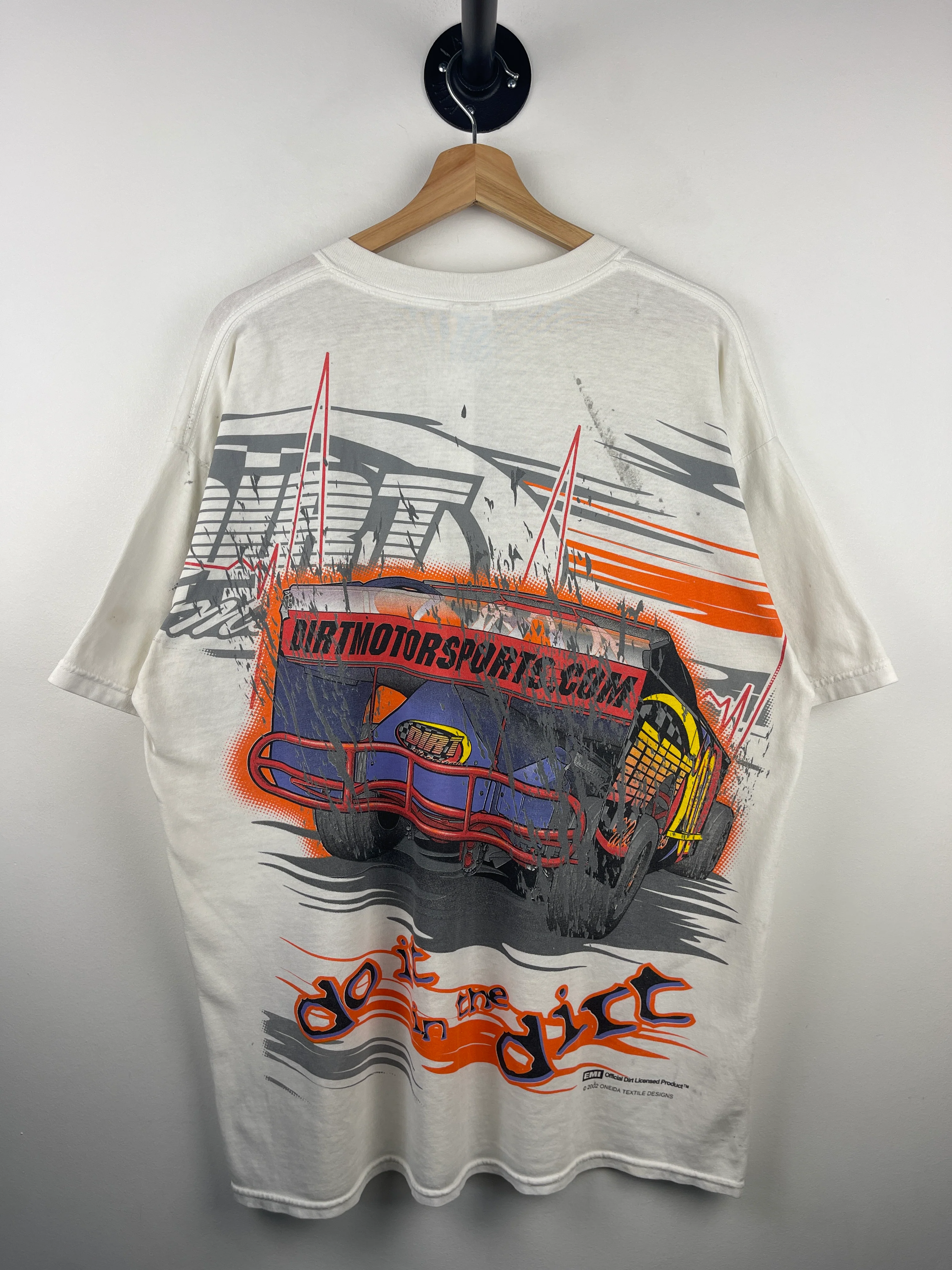 Vintage 2002 Dirt Motorsports Dirt Fever All Over Print Racing White Tee - Image 2