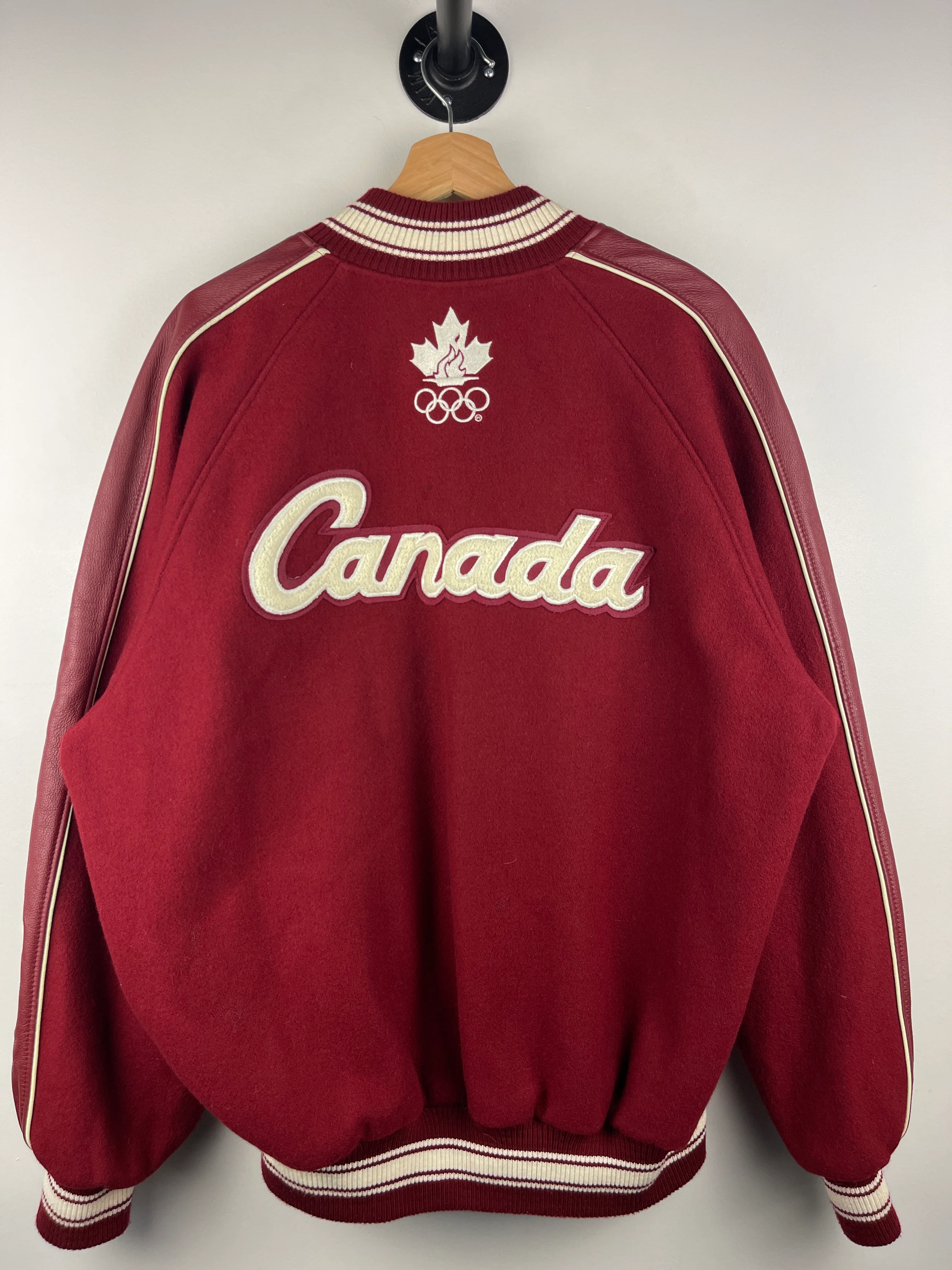 Vintage 2002 Roots Salt Lake Olympics Team Canada Red Wool & Leather Jacket - Image 2