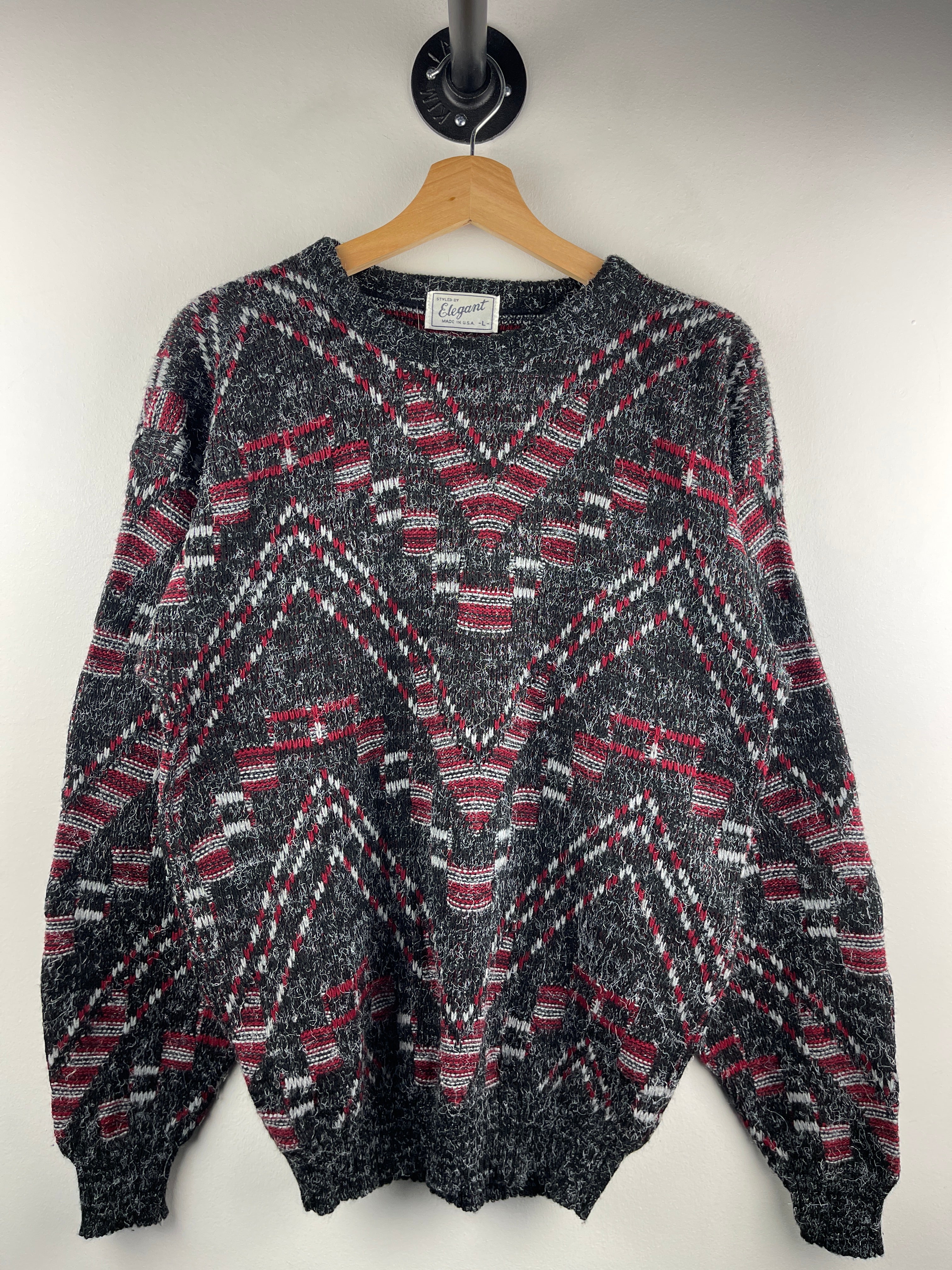 Vintage 80s Elegant Pattern Black & Red Knit Sweater