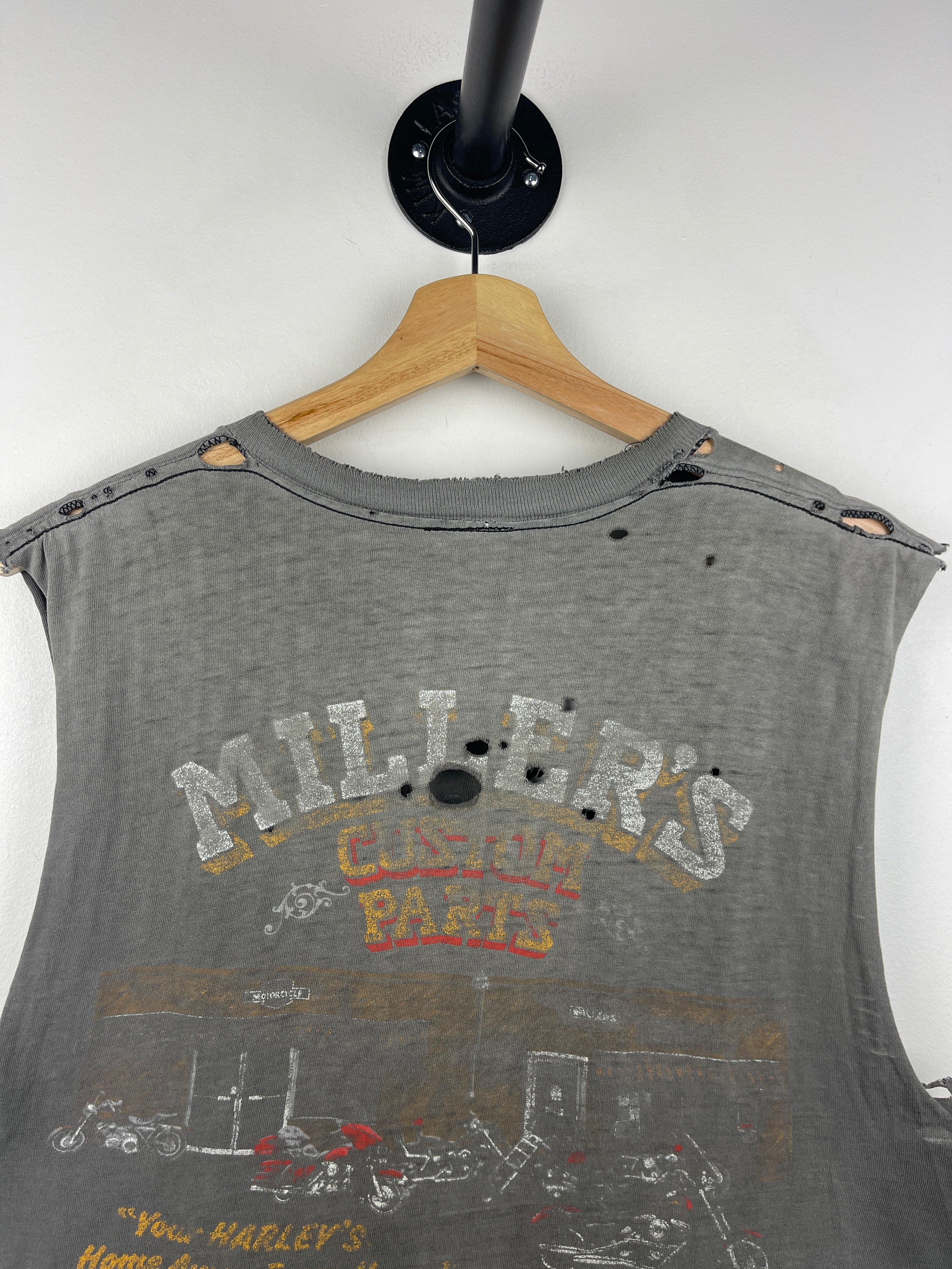Vintage 80s Harley Davidson Wouldn’t Understand Florida Black Thrashed Faded Cut Off Tank Top - Image 8