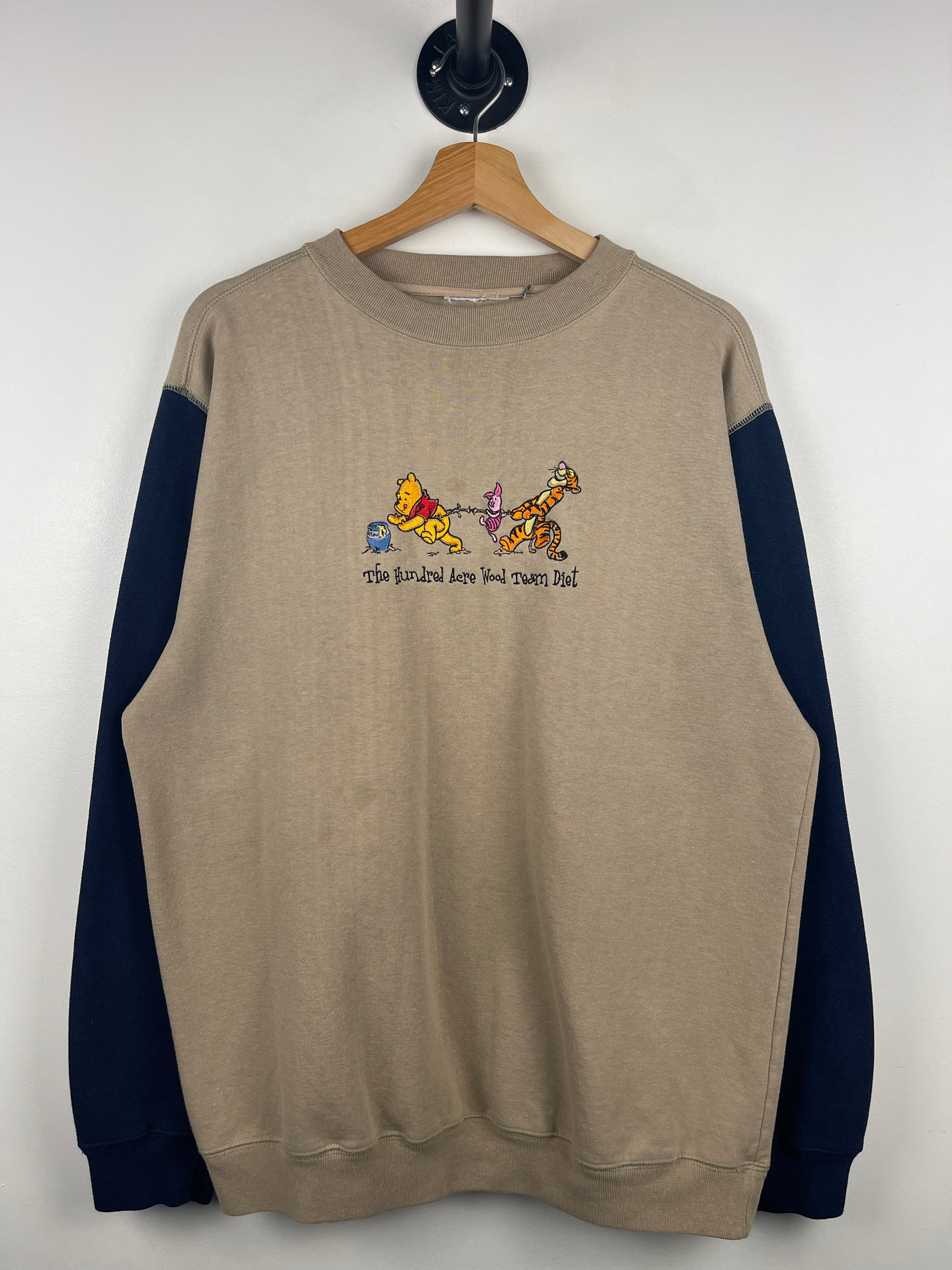 Vintage 90s Disney Winnie The Pooh Embroidered Beige & Navy Crewneck