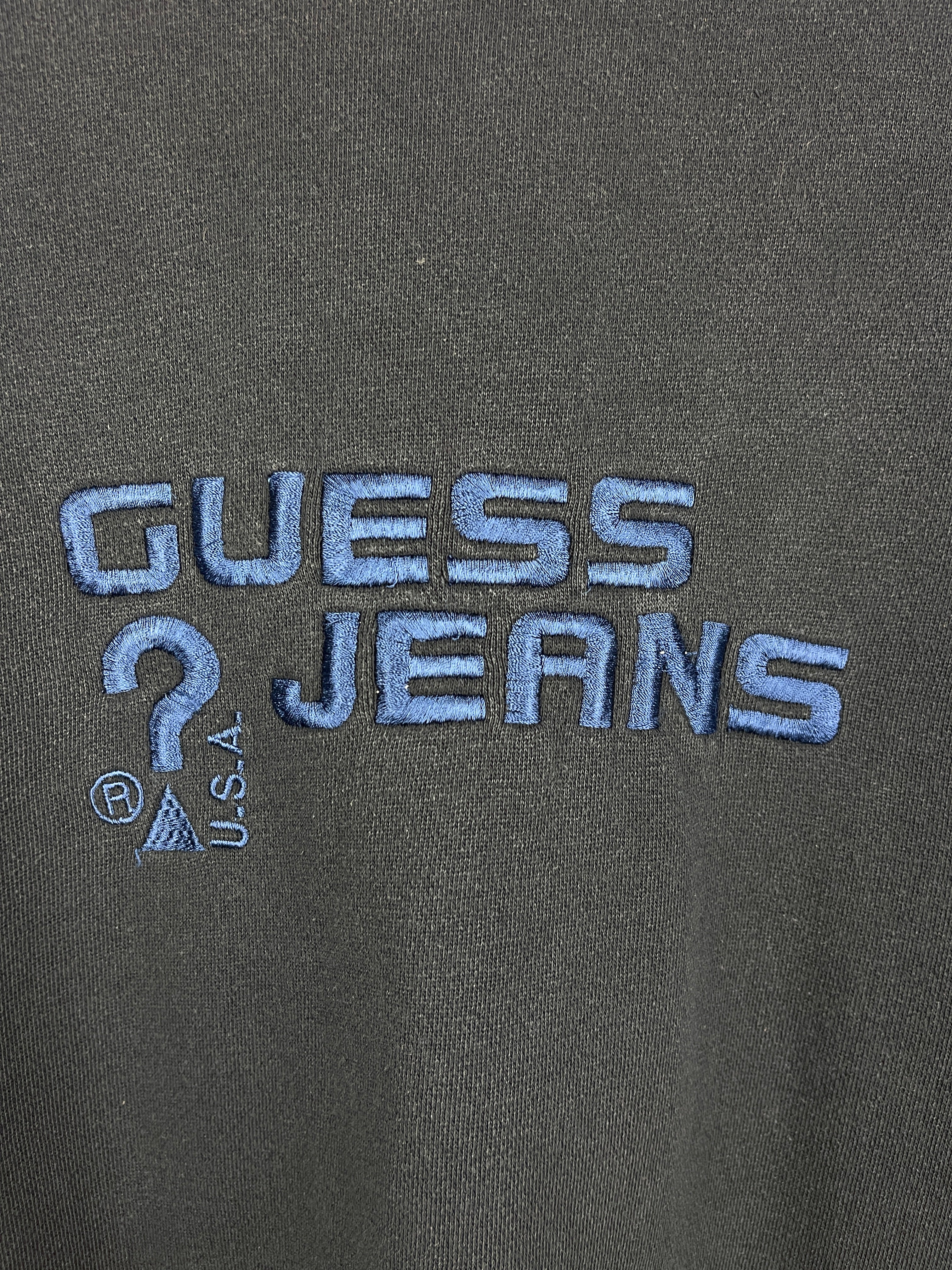 Vintage 90s Guess Jeans Embroidered Navy Crewneck - Image 3