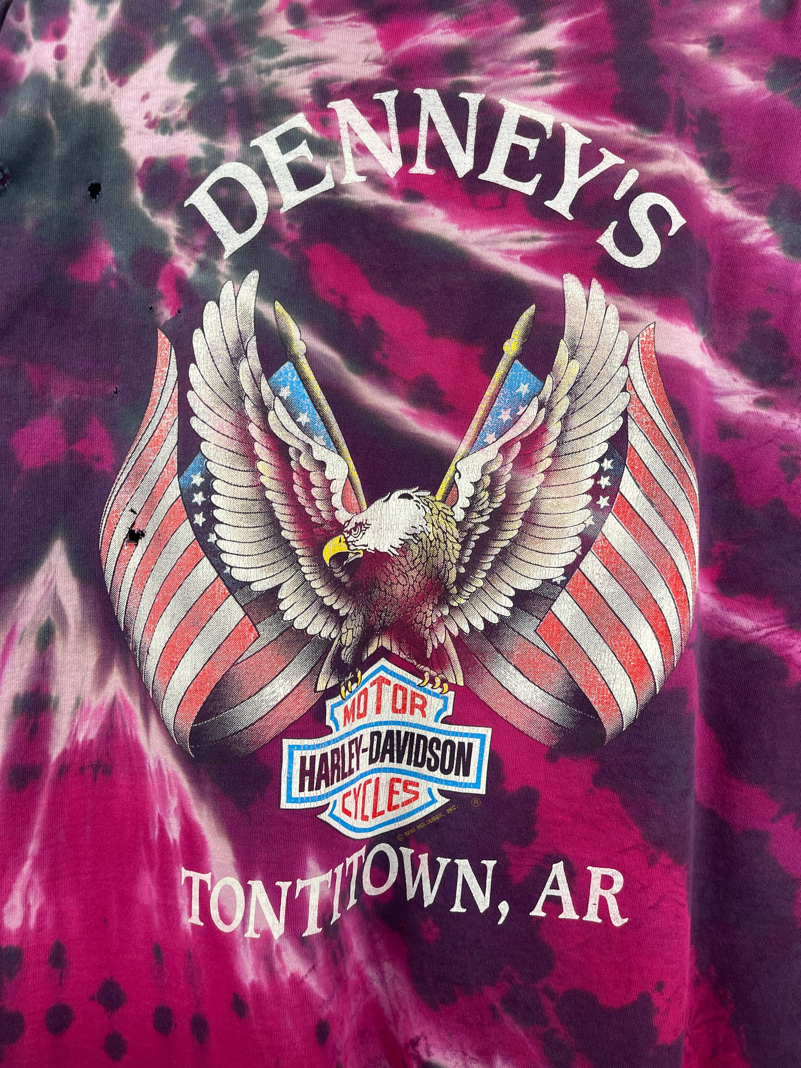 Vintage 90s Harley Davidson Eagle Arkansas Purple Tie Dye Tee - Image 4