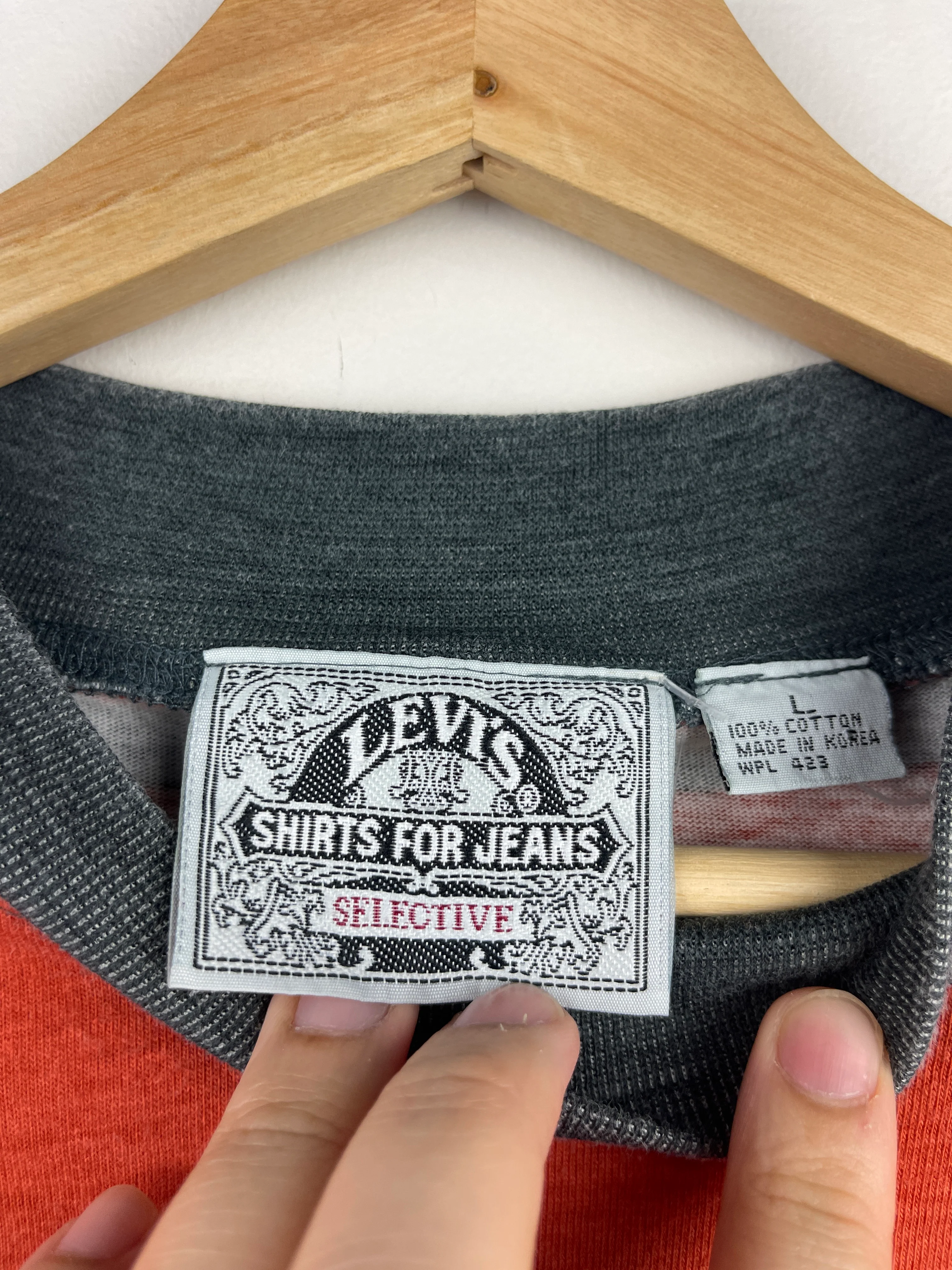 Vintage 90s Levis Shirts For Jeans Selective Striped Orange & Black Tee - Image 5