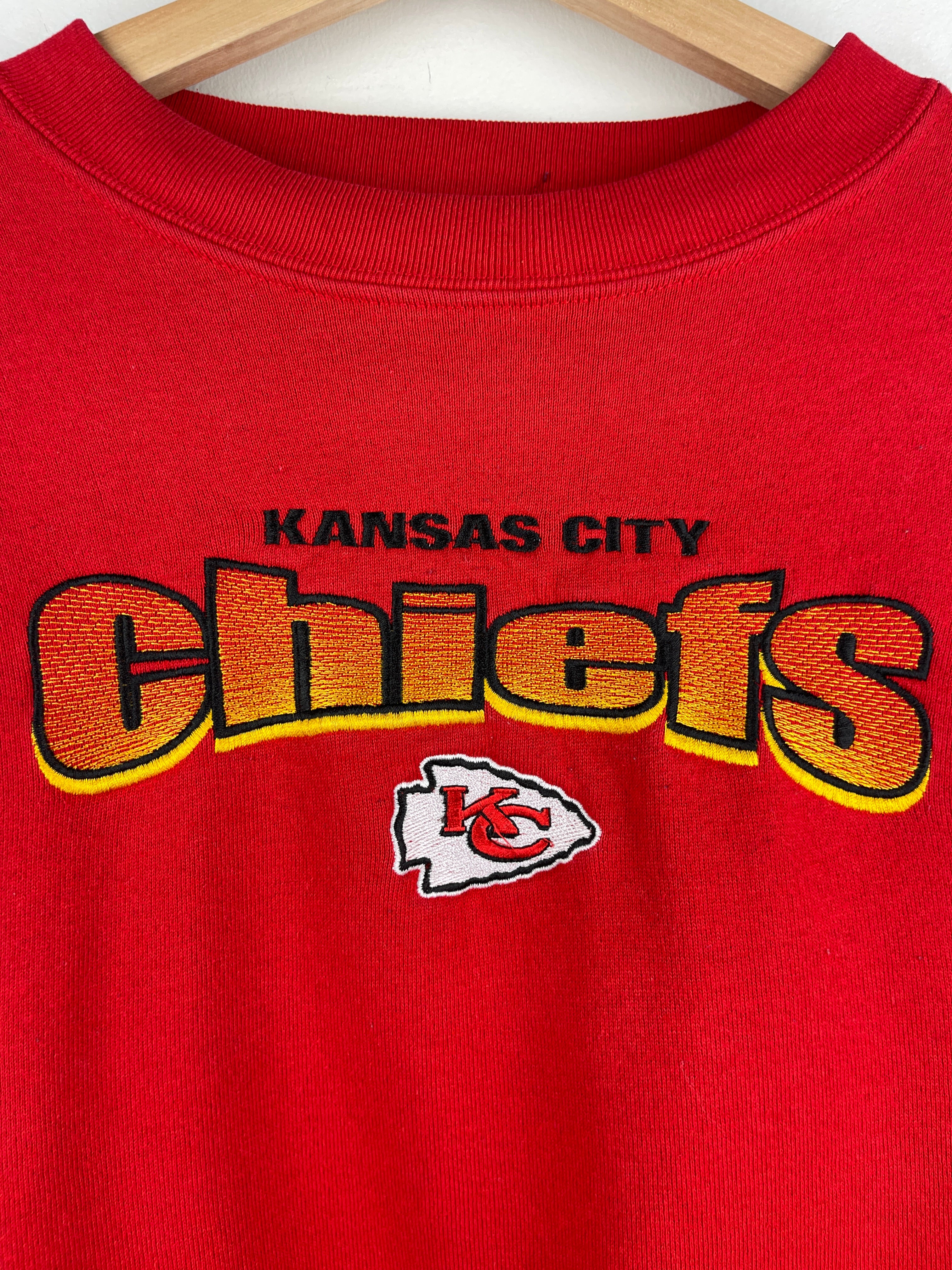 Vintage 90s NFL Logo Athletic Kansas City Chiefs Embroidered Red Crewneck - Image 3