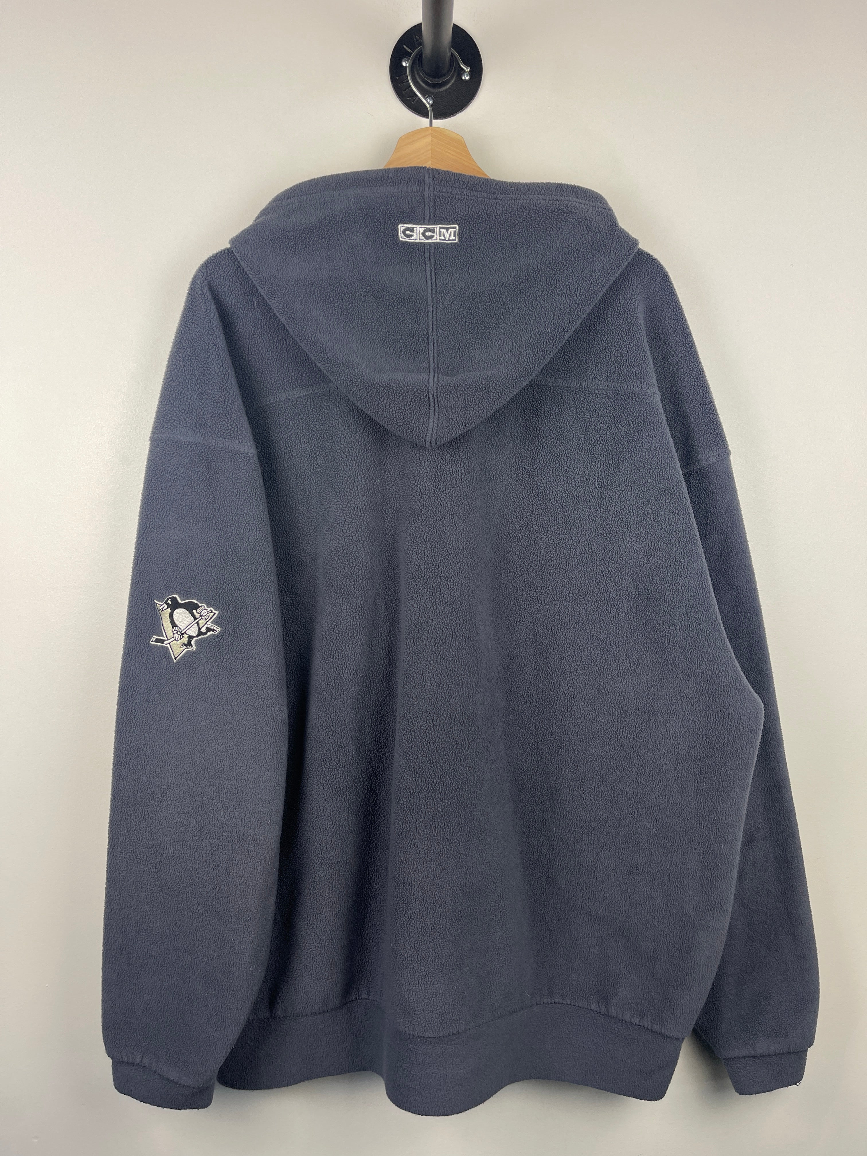 Vintage 90s NHL CCM Pittsburgh Penguins Grey Fleece Hoodie - Image 2