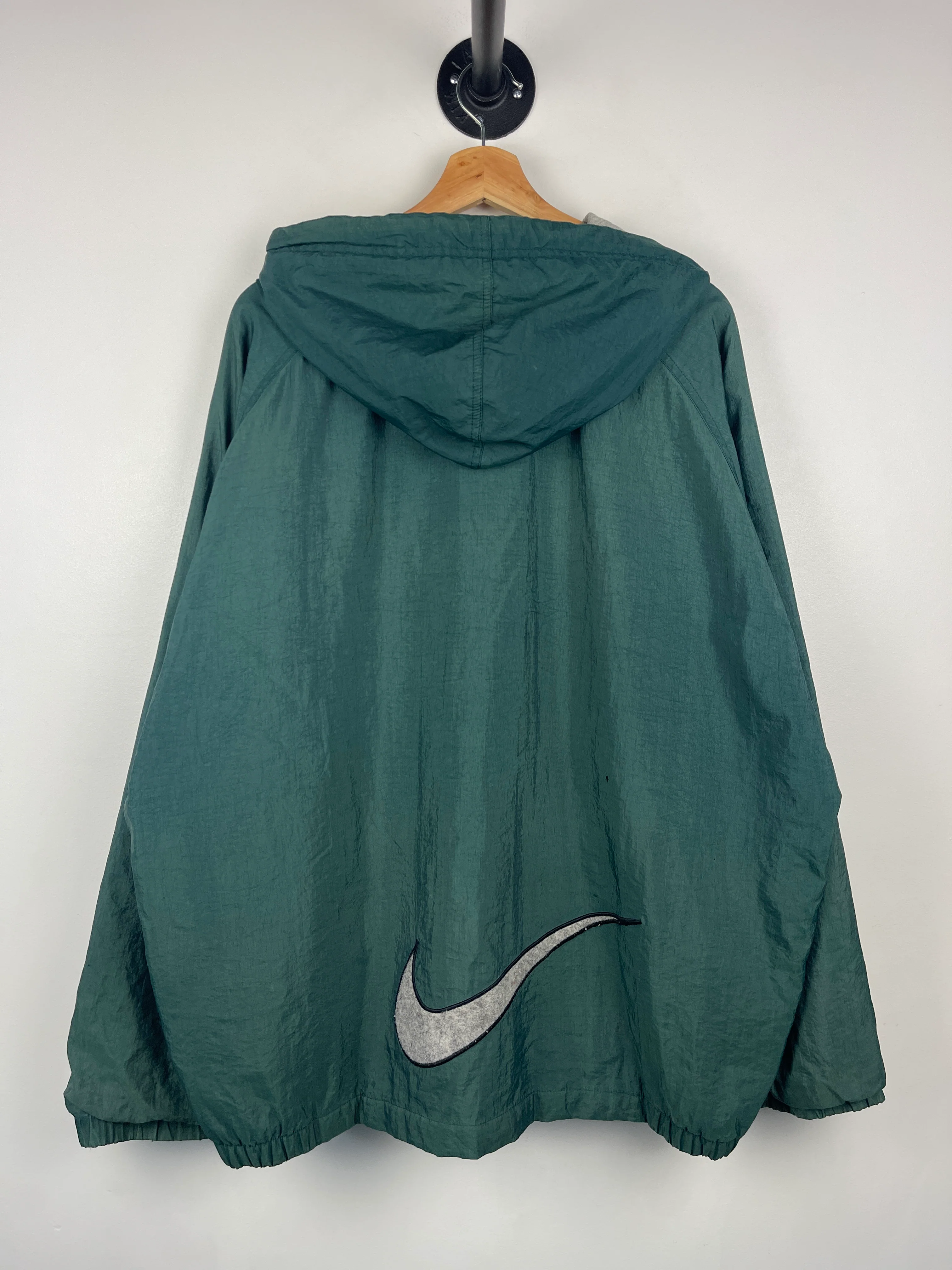 Vintage 90s Nike Swoosh Spellout Green Hooded Windbreaker - Image 2