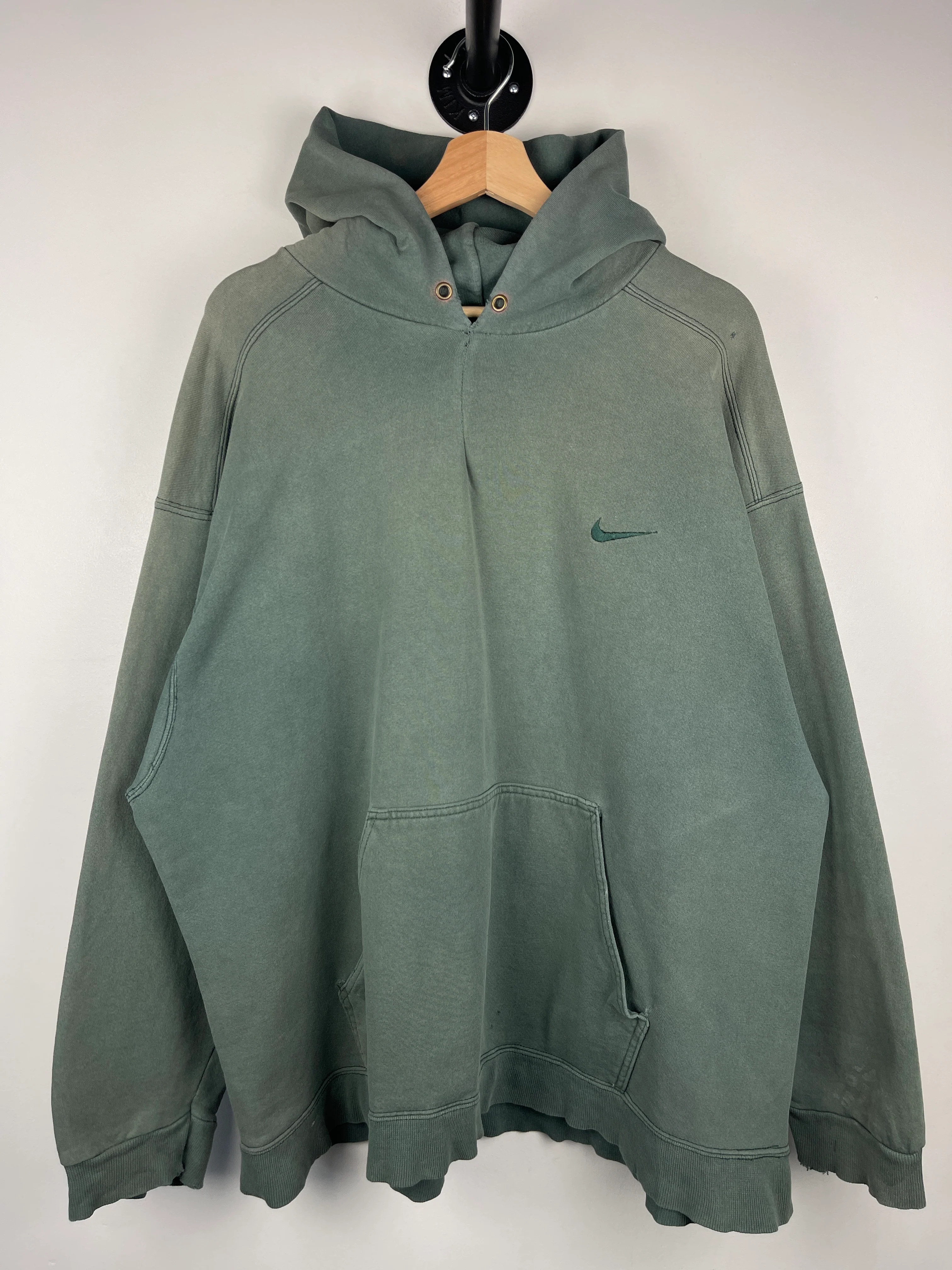 Vintage 90s Nike Tonal Mini Swoosh Faded Green Hoodie