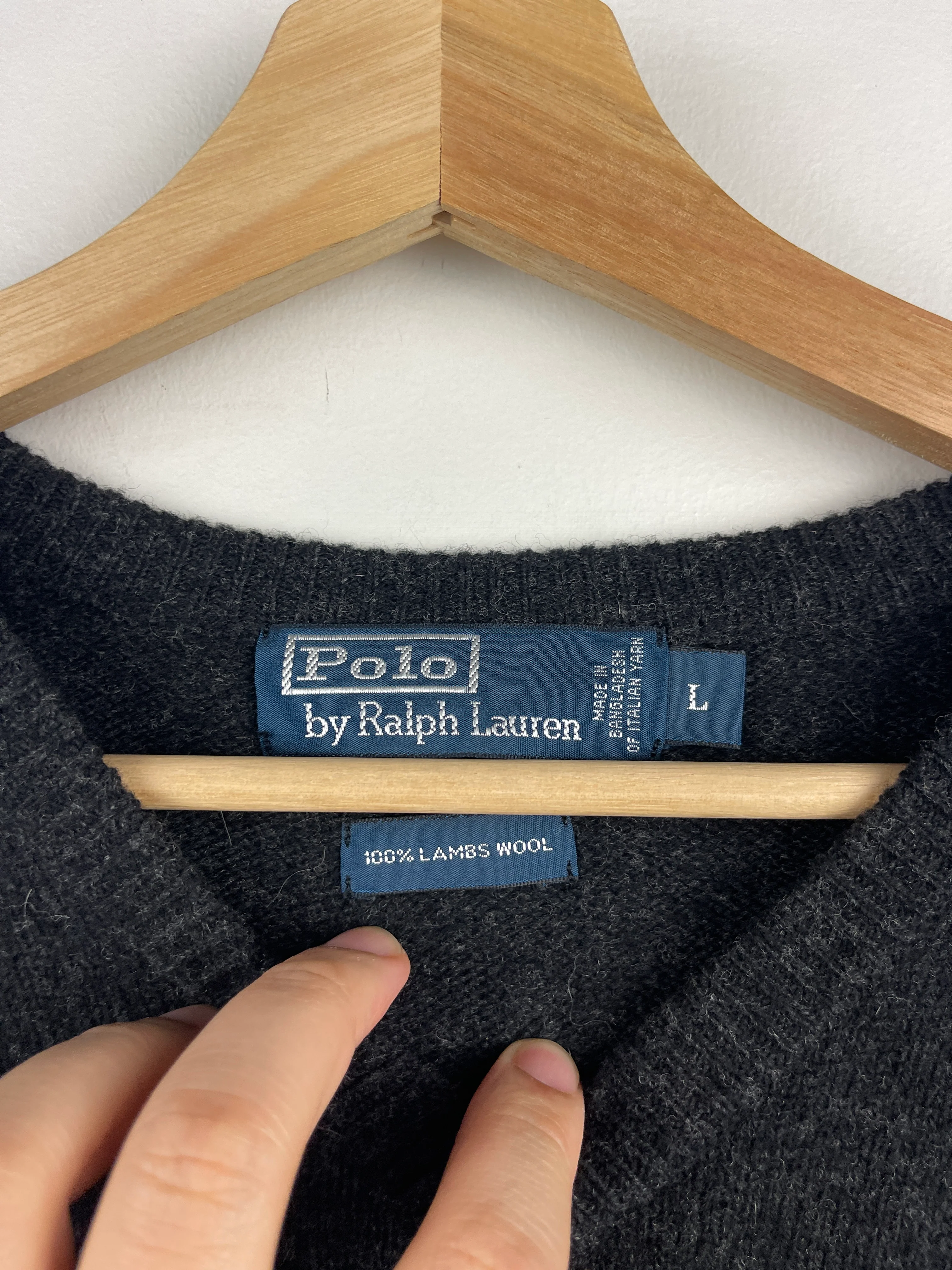 Vintage 90s Polo Ralph Lauren Lambs Wool Black Knit Sweater - Image 4