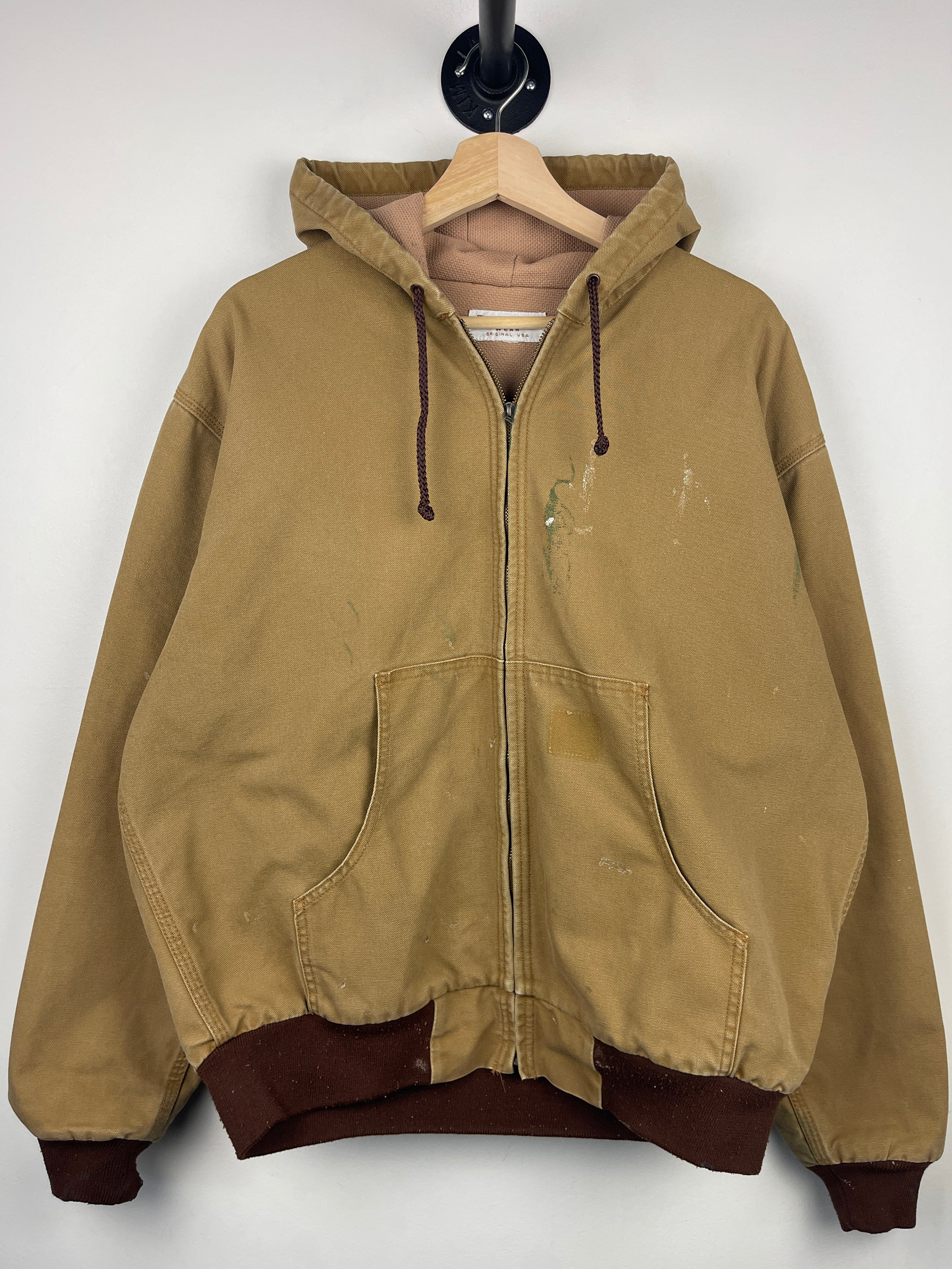 Vintage 90s Real Work Wear Light Brown Hooded Work Jacket