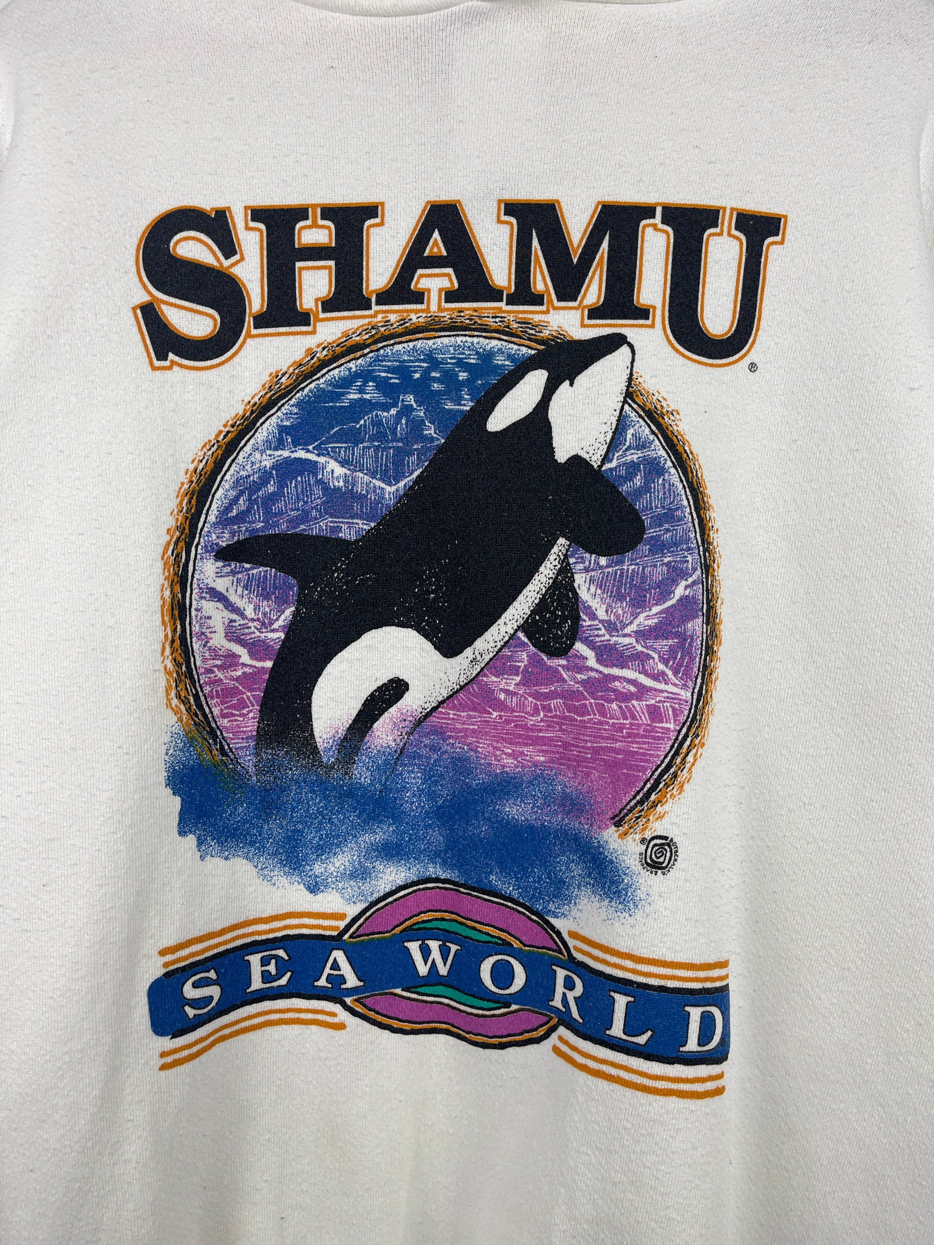 Vintage 90s SeaWorld Shamu Orca Whale White Hoodie - Image 3
