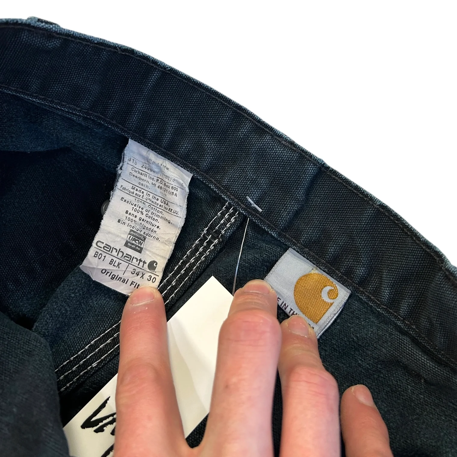 Vintage Carhartt Double Knee Thrashed Black Work Pants - Image 7