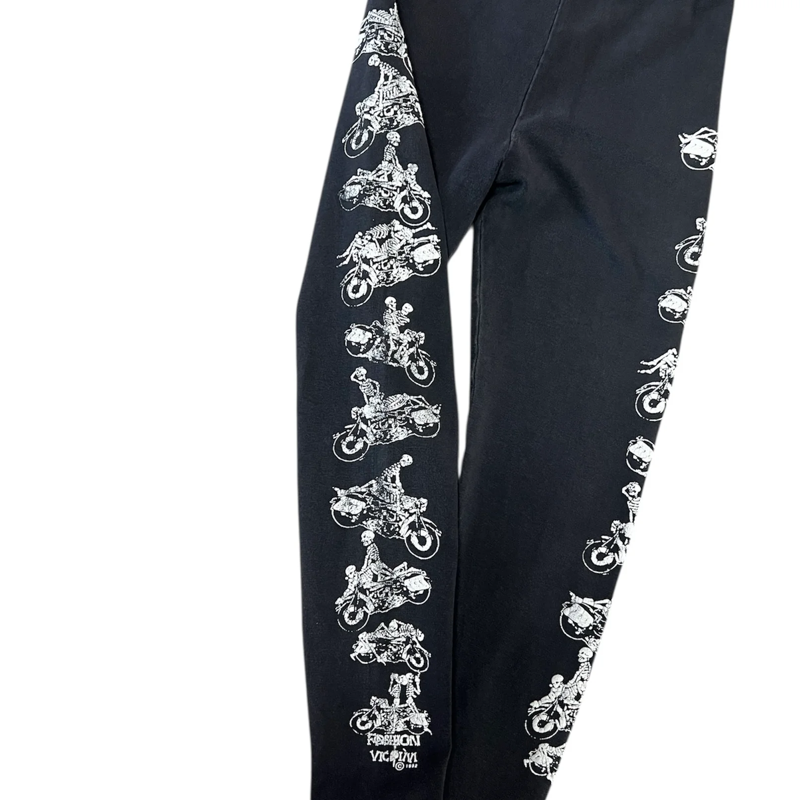 Vintage Fashion Victim Unsafe Skeleton Motorcycle Sex Position Black Women’s Leggings - Image 3