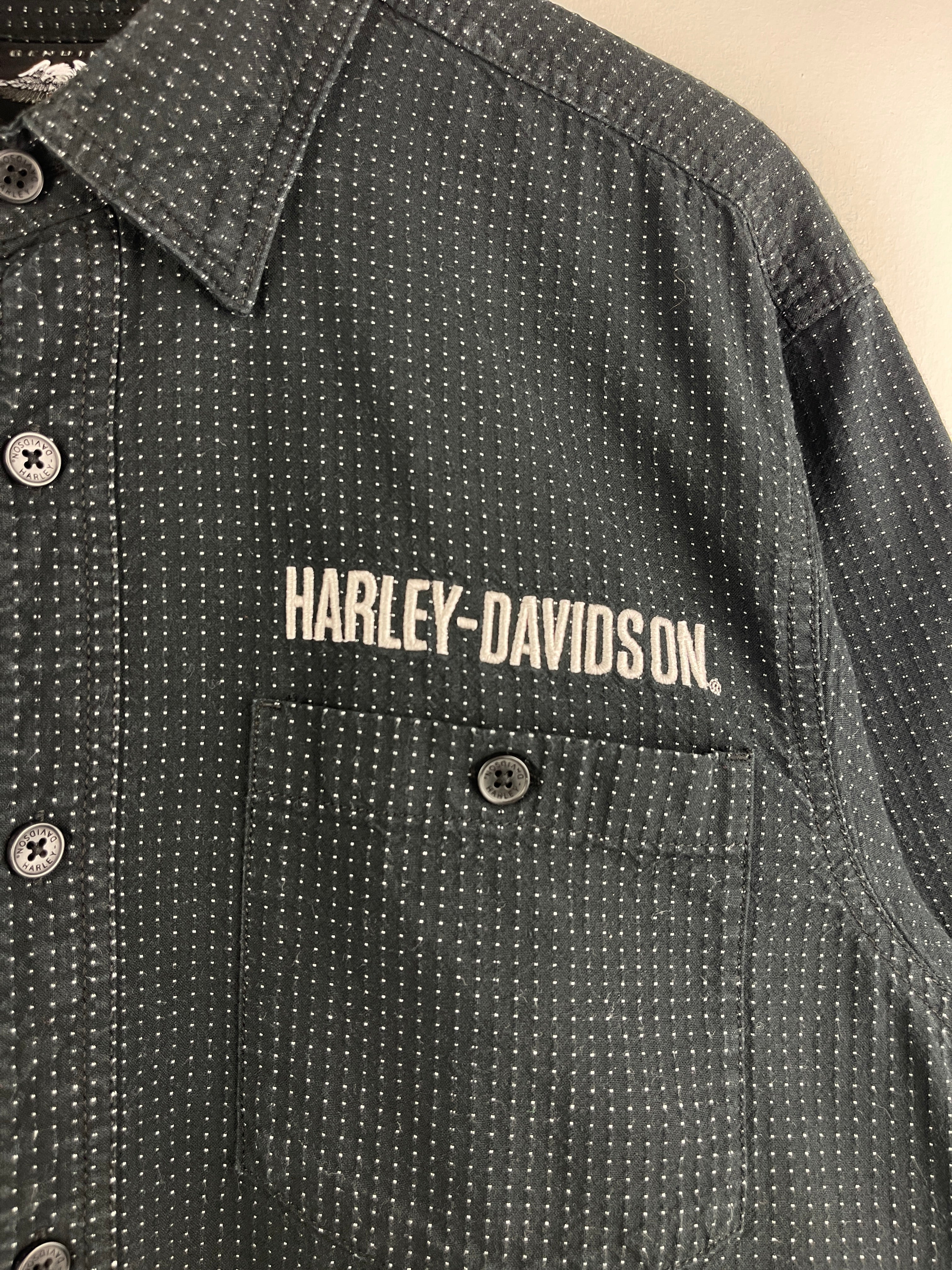 Vintage Harley Davidson Embroidered Black Short Sleeve Button Up Shirt - Image 3