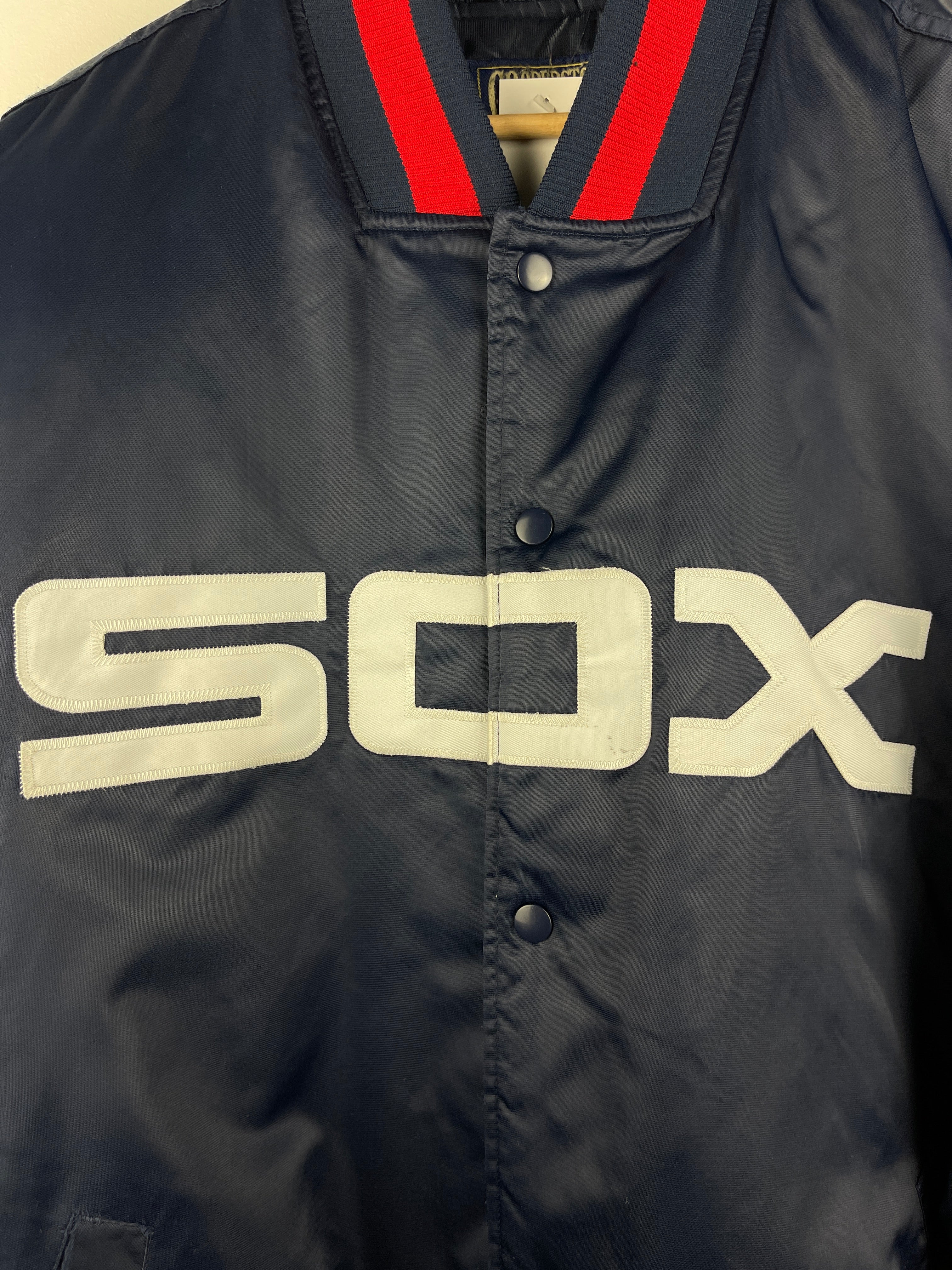Vintage MLB Majestic Chicago White Sox Navy Satin Varsity Jacket - Image 3